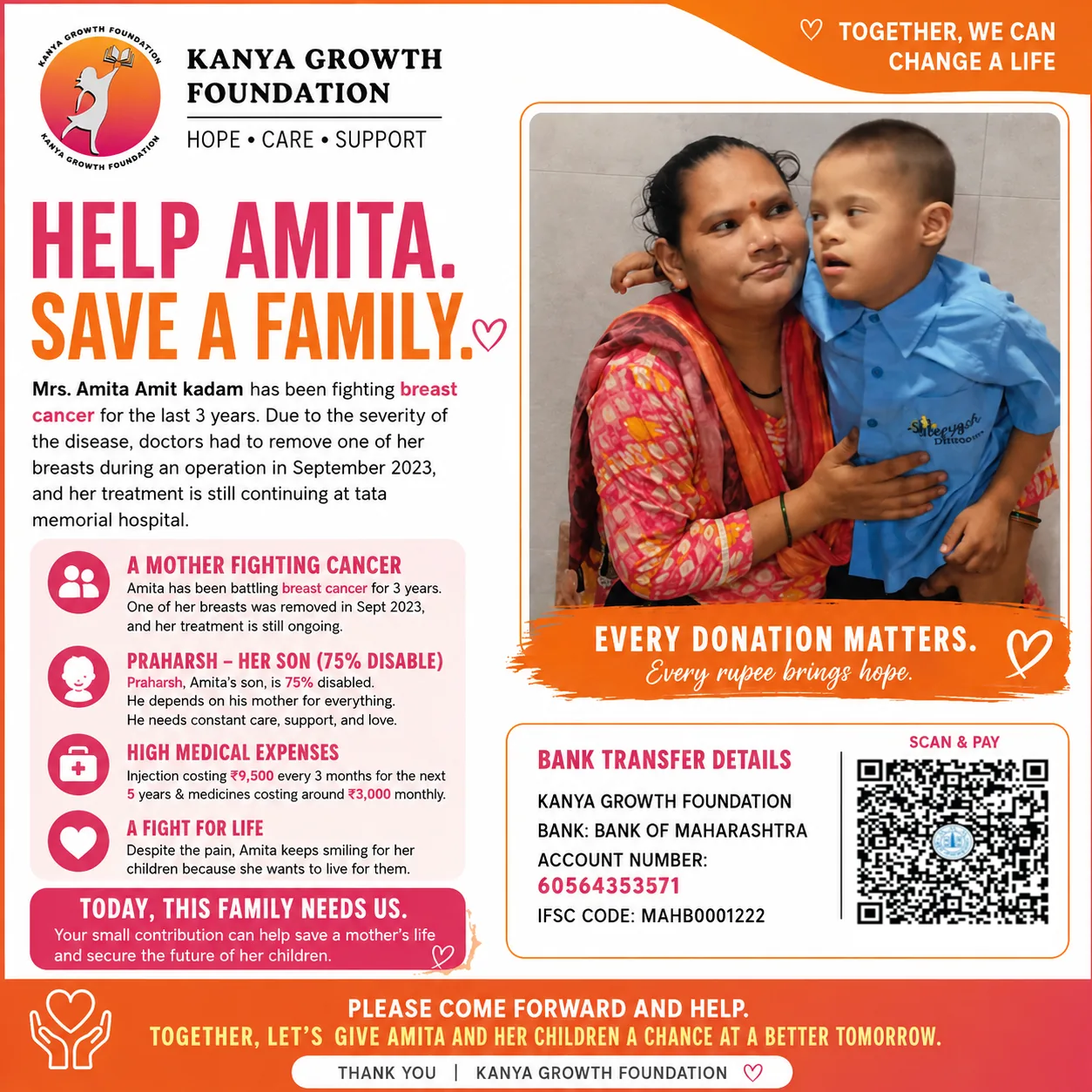 Kanya Growth Foundation campaign poster for Amita Kadam support