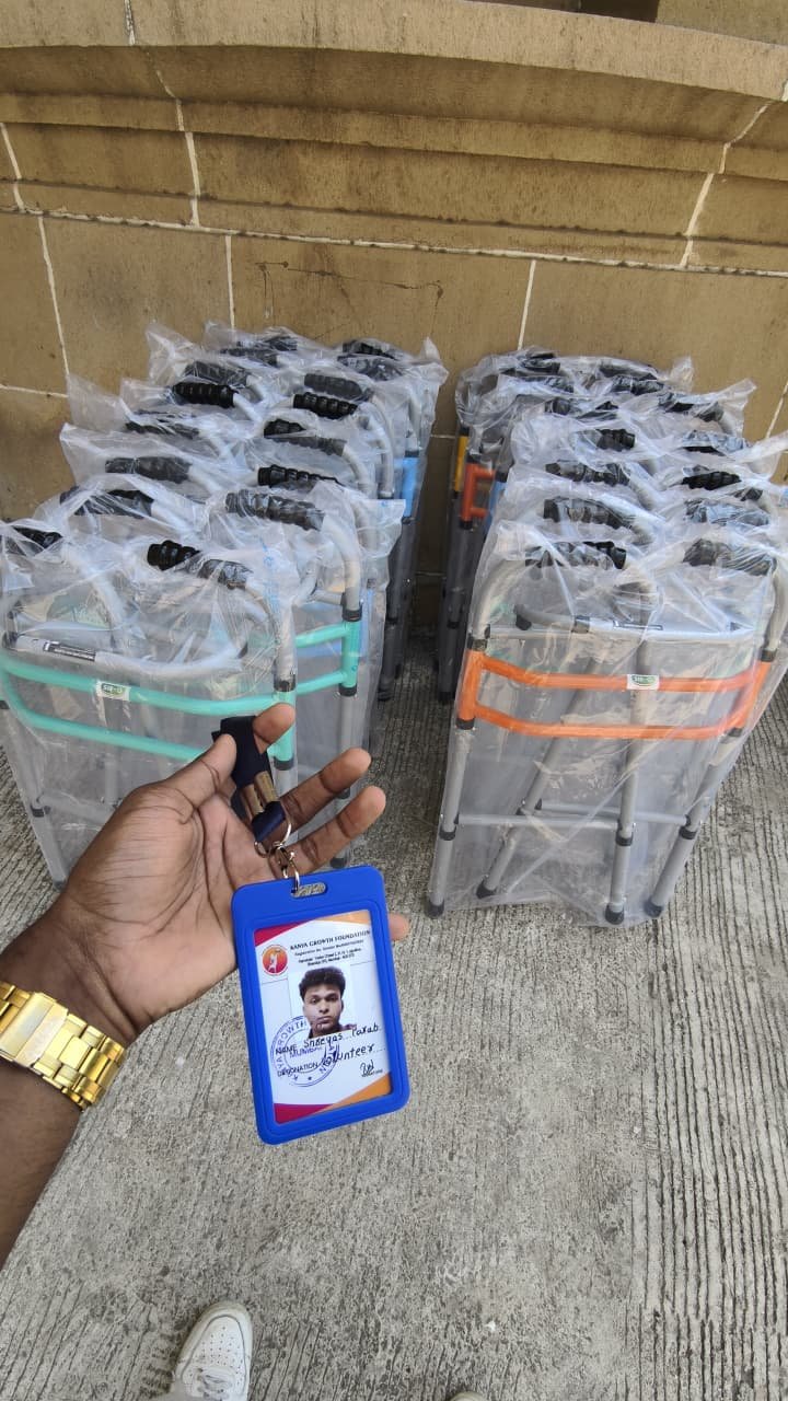 Prepared walkers arranged before distribution
